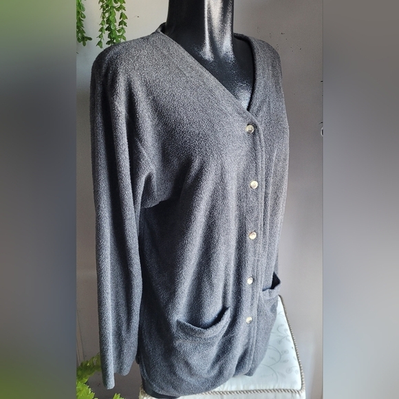Vintage Huntington Ridge Grey Fleece Cardigan M - Picture 3 of 7